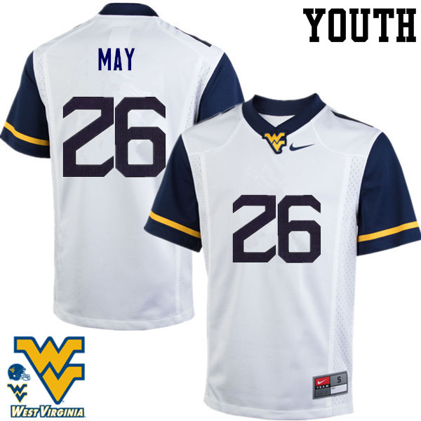 Youth #26 Tyler May West Virginia Mountaineers College Football Jerseys-White